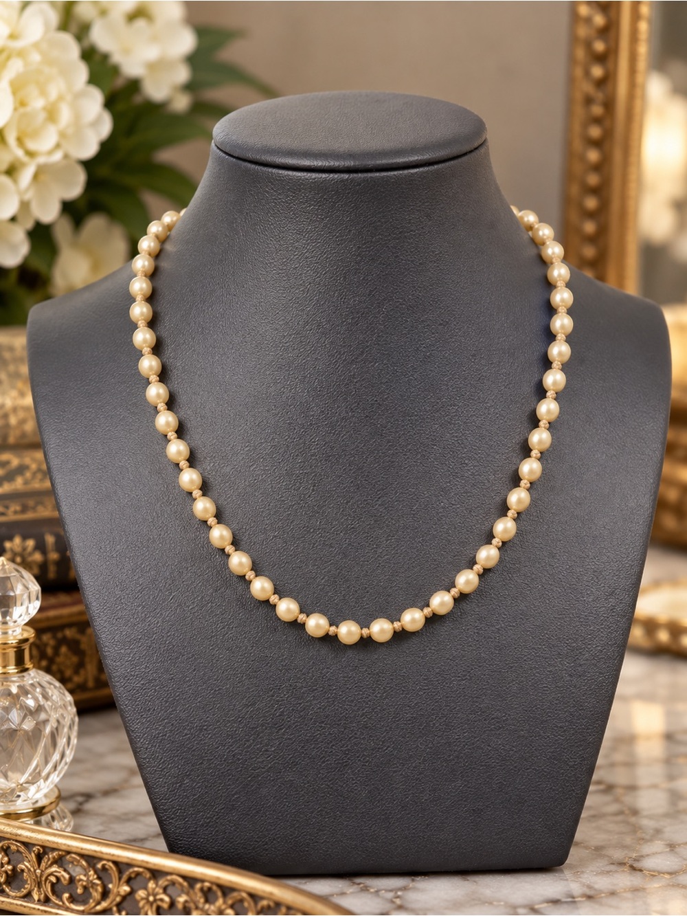 Classic Cream Glass Pearl Beaded Necklace Elegant Vintage Jewelry